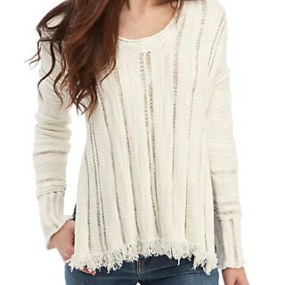 Free People Sweaters - FREE PEOPLE White Fringe Oversized Knit Sweater M
